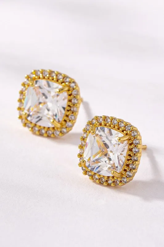 Clarke CZ Brass Setting Clear Stone Stud Earrings sold by Chic Couture