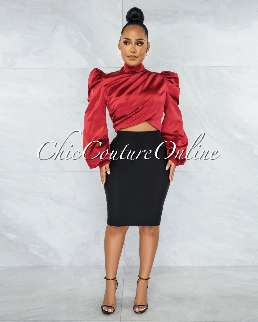 *Karishma Burgundy Luxe Satin Blouse sold by Chic Couture product image thumbnail 2