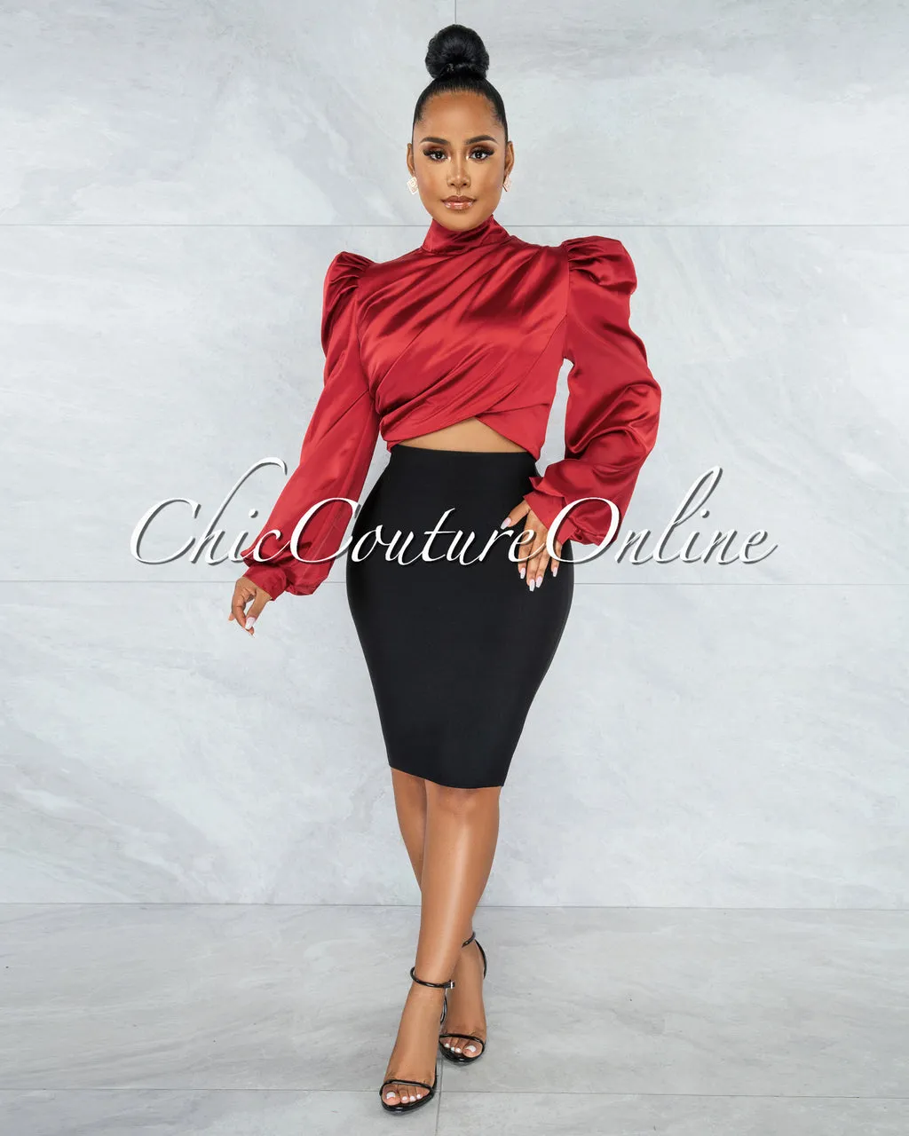 *Karishma Burgundy Luxe Satin Blouse sold by Chic Couture product image thumbnail 3