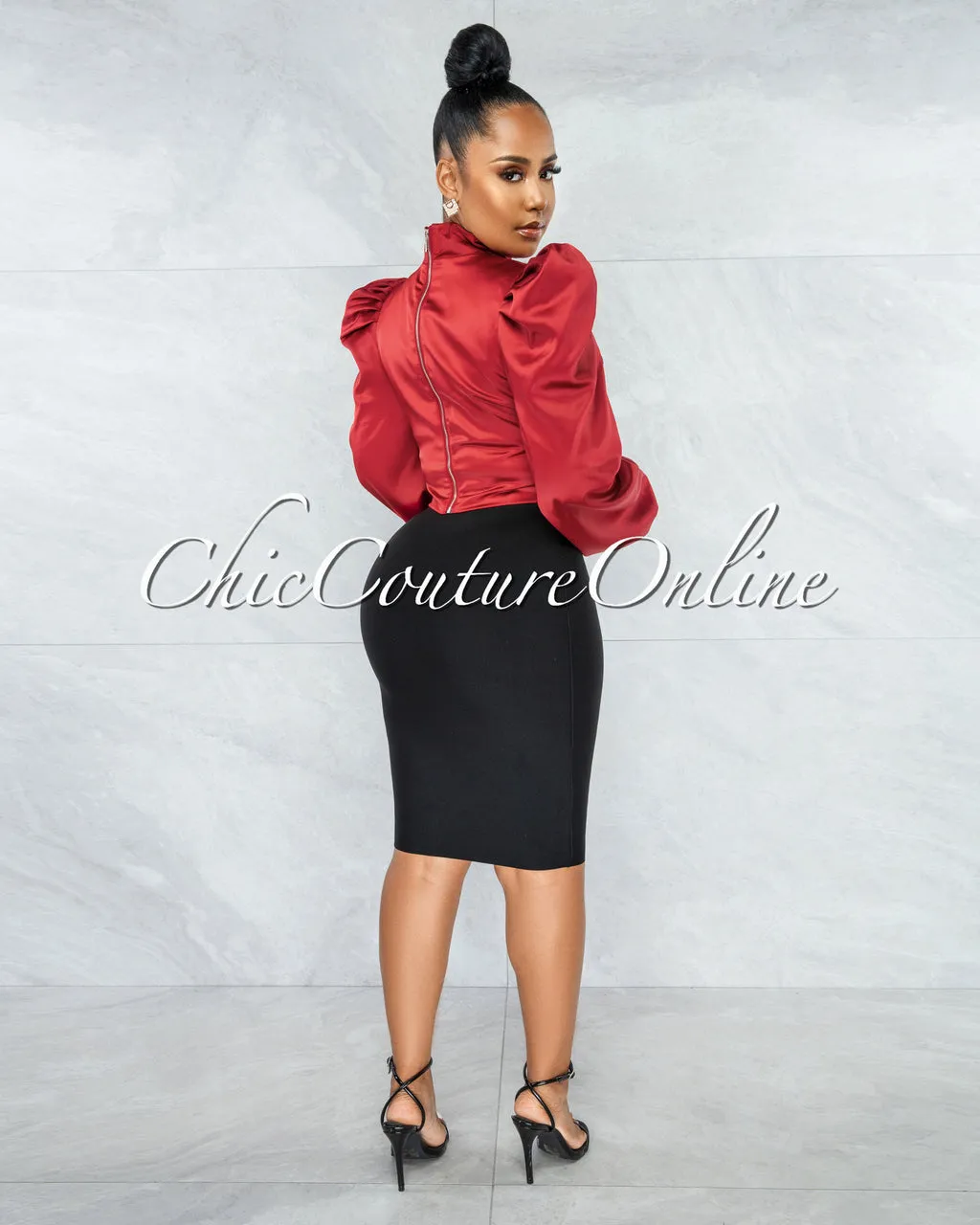 *Karishma Burgundy Luxe Satin Blouse sold by Chic Couture product image thumbnail 4