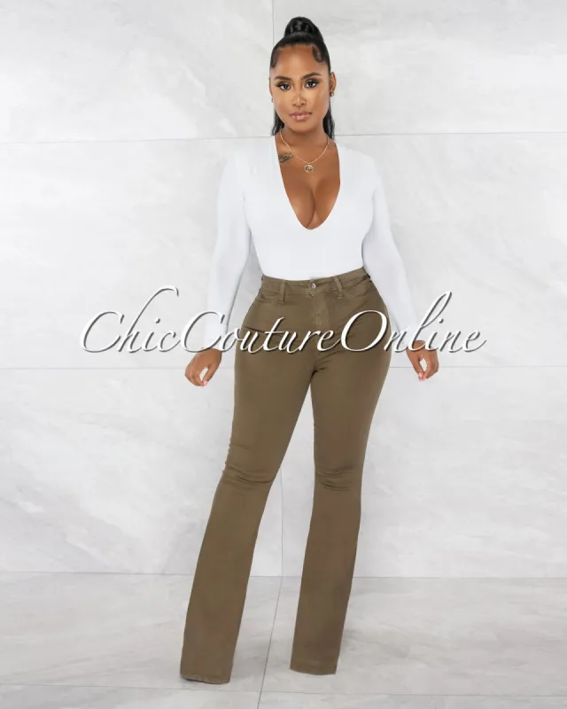 *Burnaby Olive Green Denim Bell Legs Jeans sold by Chic Couture
