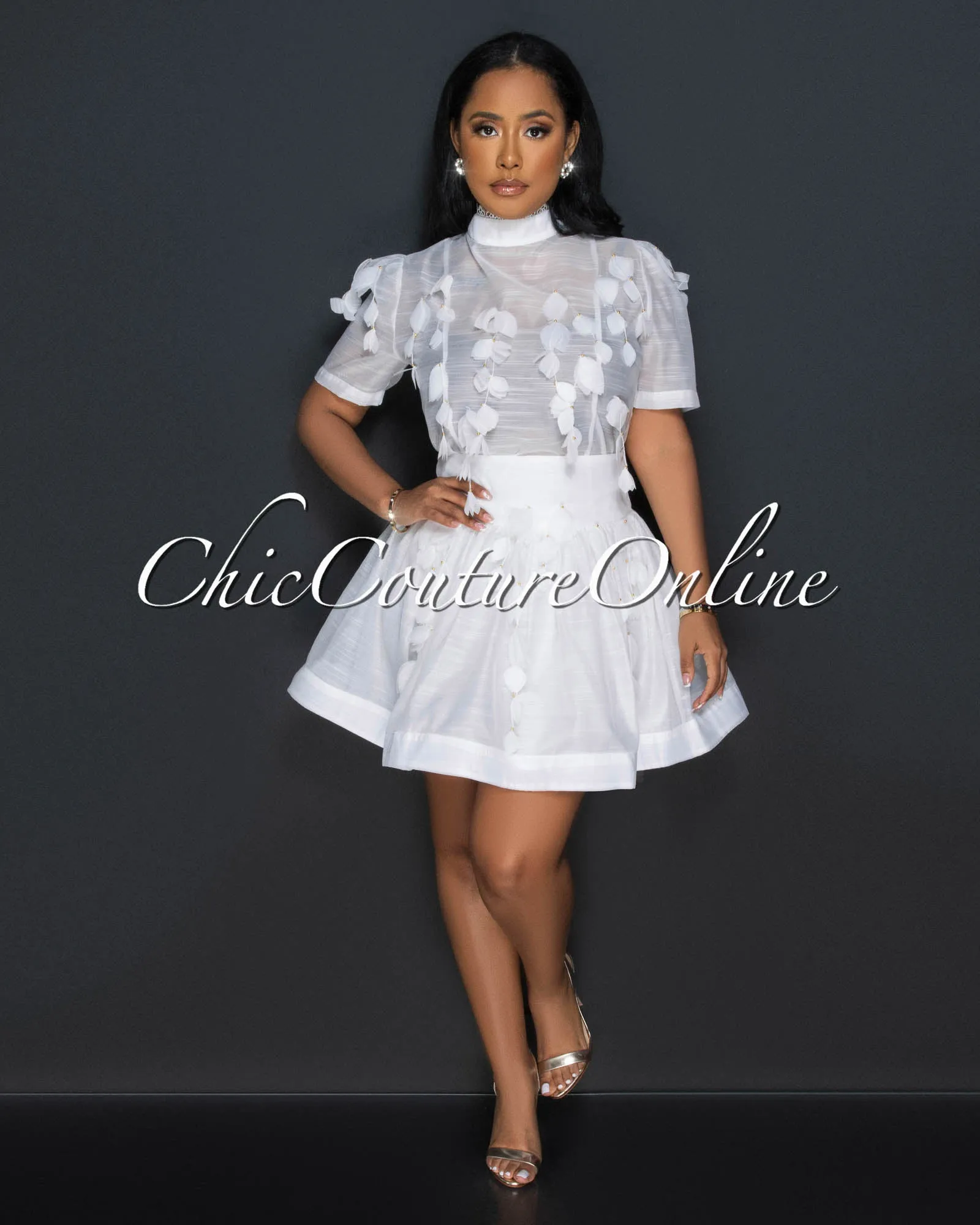 Fasta White Gold Accent Shirt & Flutter Skirt Set sold by Chic Couture product image thumbnail 2