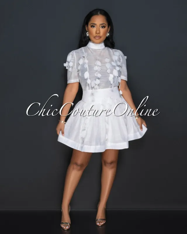 Fasta White Gold Accent Shirt & Flutter Skirt Set sold by Chic Couture