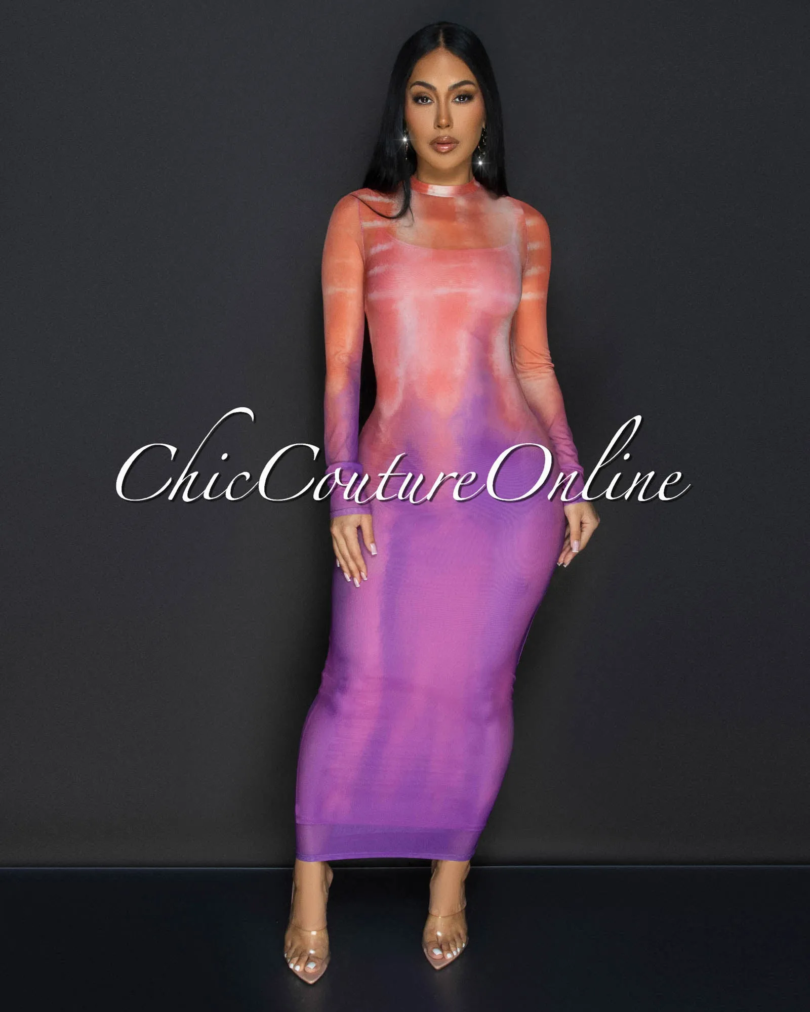 *Cleon Peach Purple Mesh Sheer Maxi Dress sold by Chic Couture product image thumbnail 2