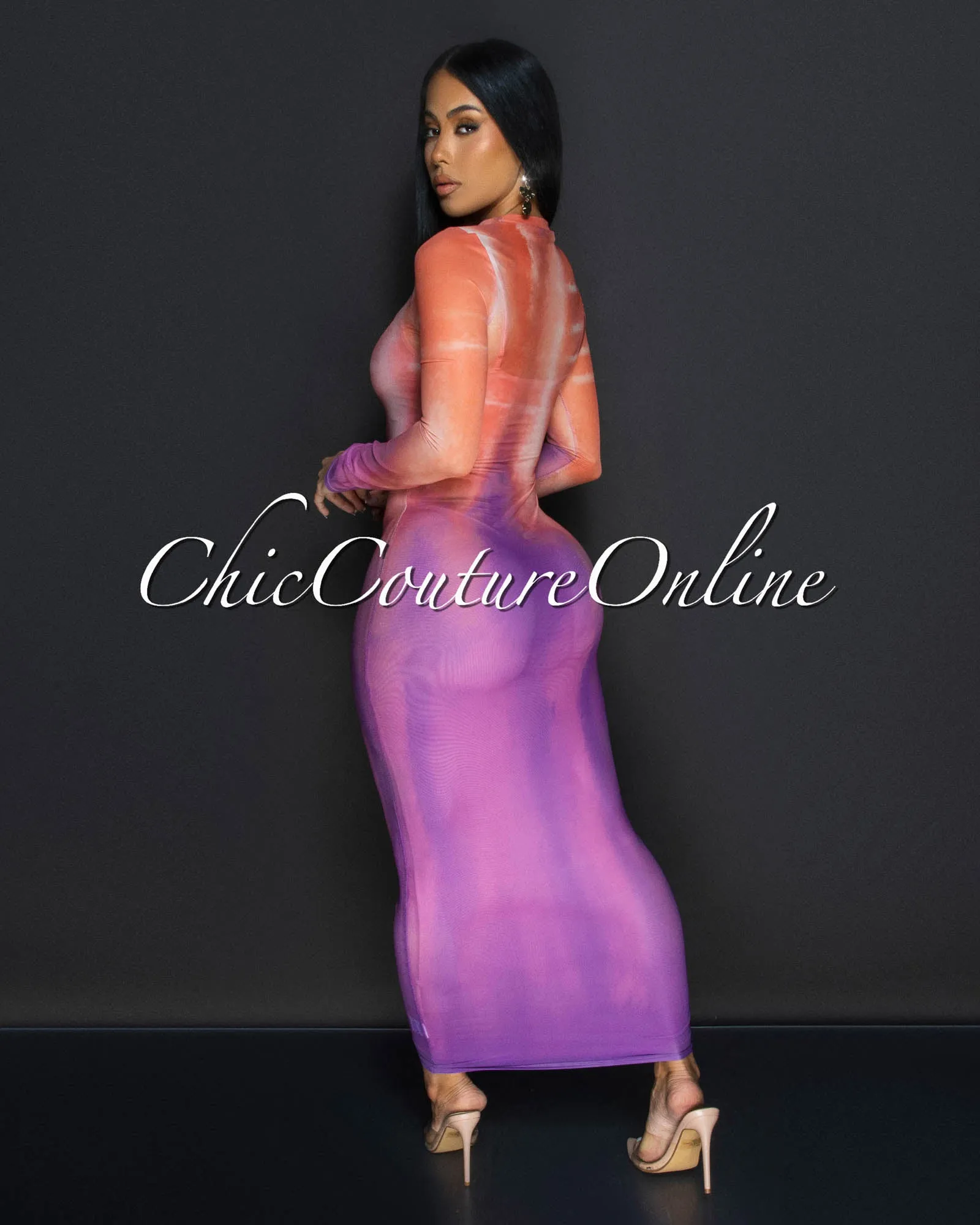 *Cleon Peach Purple Mesh Sheer Maxi Dress sold by Chic Couture product image thumbnail 3