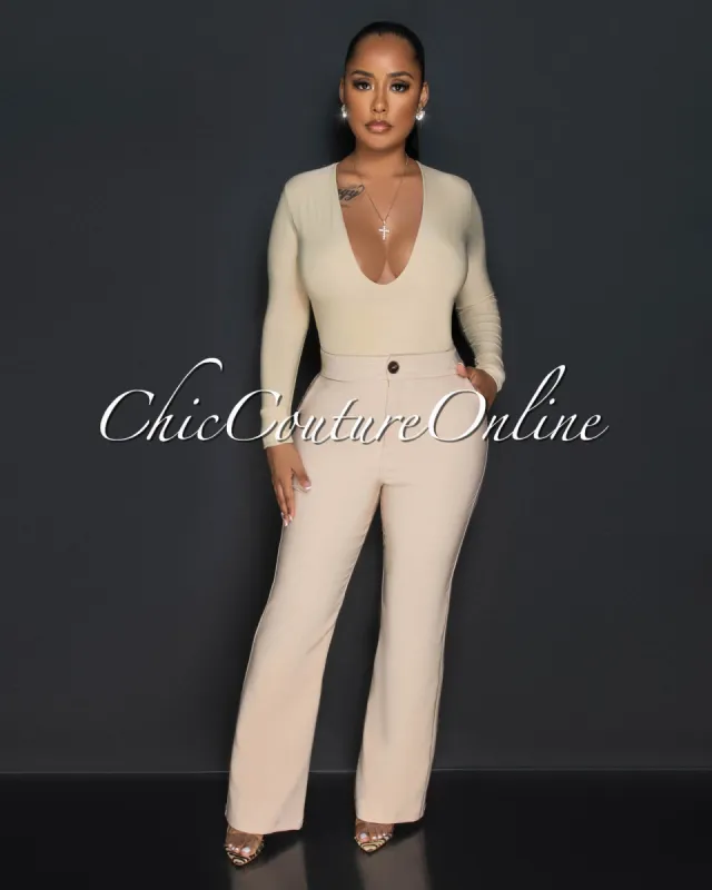 Lottie Nude High Waist Trouser Pants sold by Chic Couture