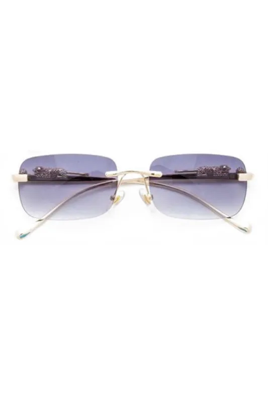 Anuj Blue Gradient Rimless Jacquard Temple Sunglasses sold by Chic Couture