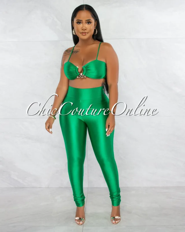Azuba Green Gold Accent Crop Top & Leggings Set sold by Chic Couture