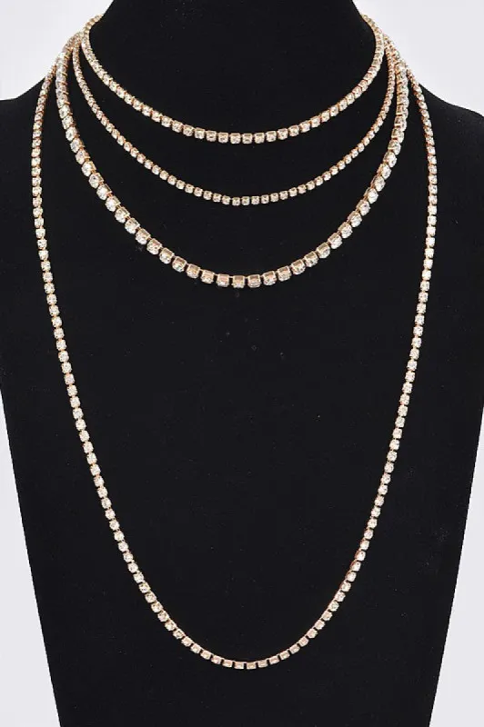 Sylvana Gold Rhinestone Multi-layer Necklace made by Chic Couture