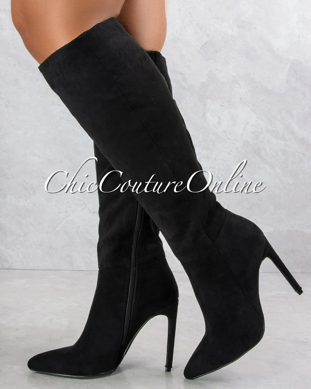 *Vegas Black Faux Suede High Boots sold by Chic Couture