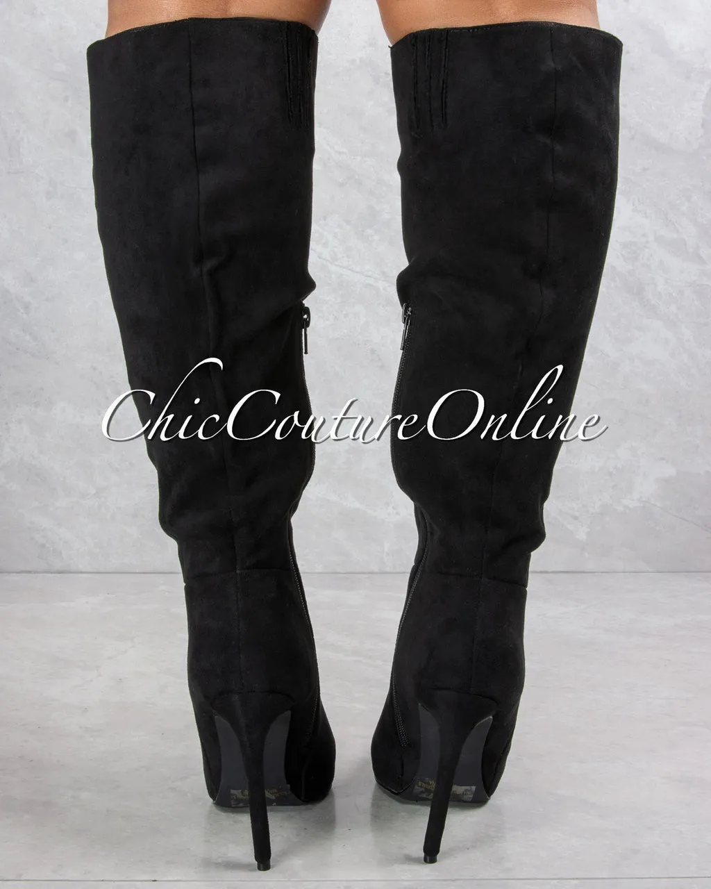 *Vegas Black Faux Suede High Boots sold by Chic Couture product image thumbnail 2