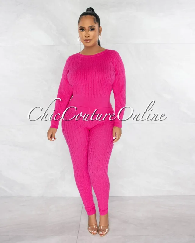 *Palba Fuchsia Cable Knit Sweater Leggings Set sold by chic
