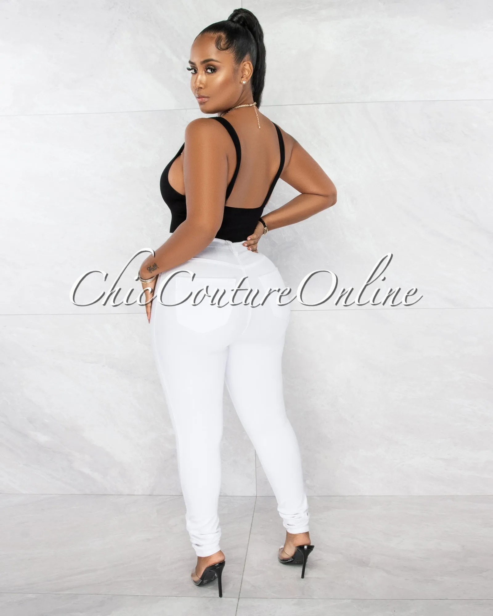 *Chelsea White Denim High-Waist Skinny Jeans sold by Chic Couture product image thumbnail 4