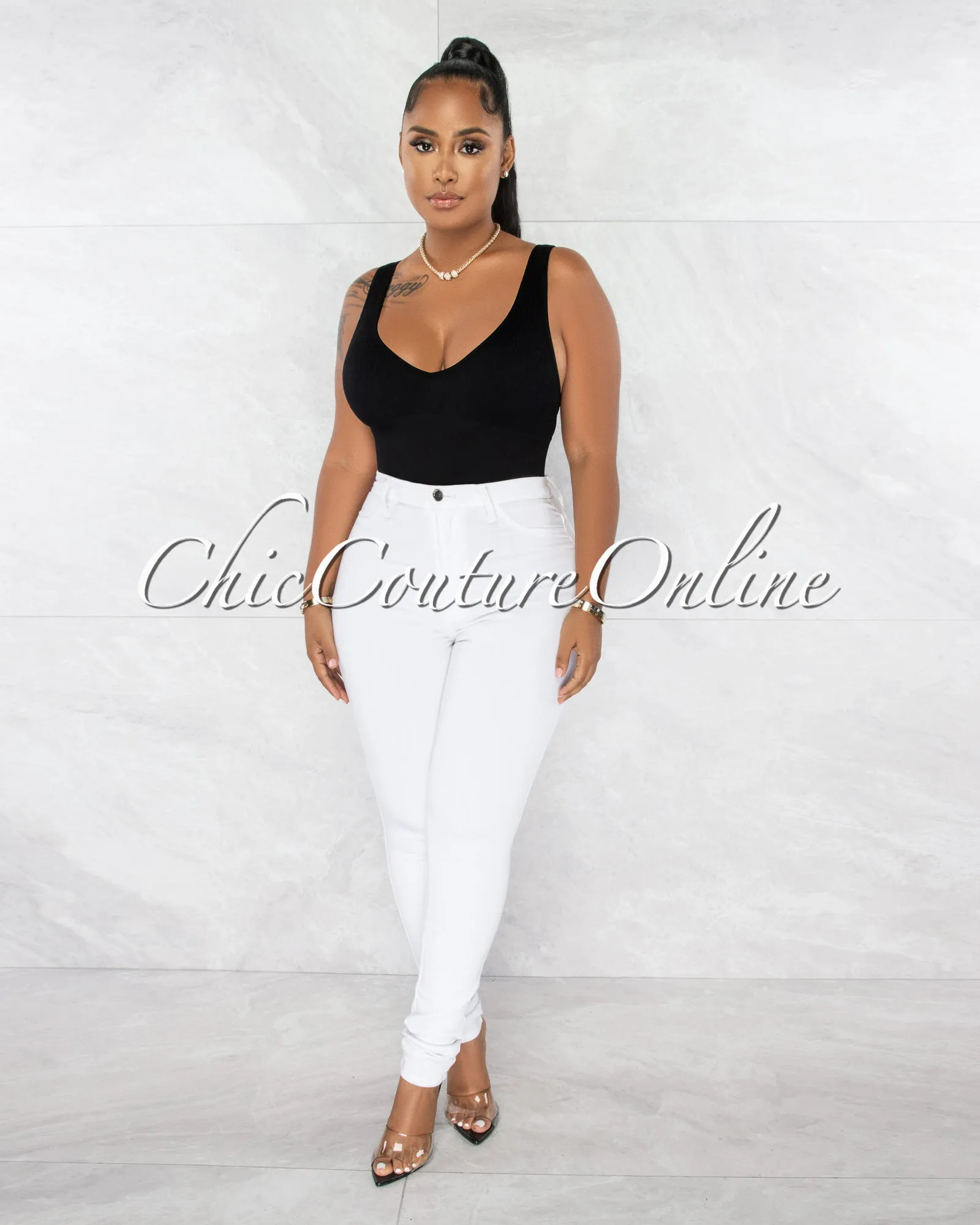 *Chelsea White Denim High-Waist Skinny Jeans sold by Chic Couture product image thumbnail 3
