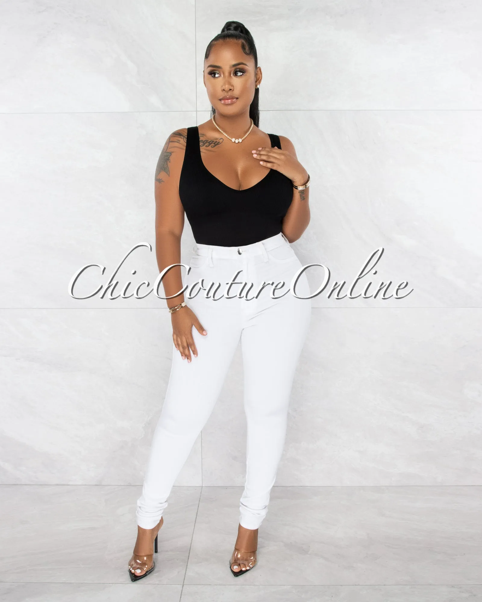 *Chelsea White Denim High-Waist Skinny Jeans sold by Chic Couture product image thumbnail 2