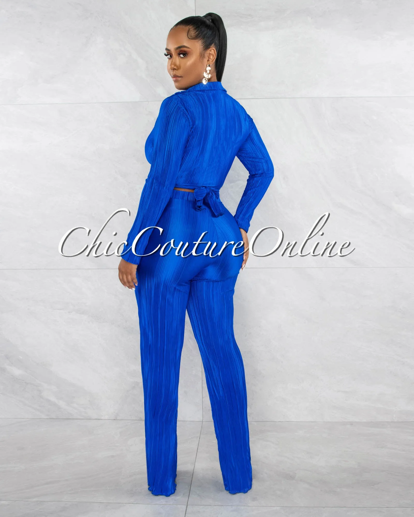 Rafael Royal Blue Ribbed Crop Top & Wide Pants Set sold by Chic Couture product image thumbnail 3
