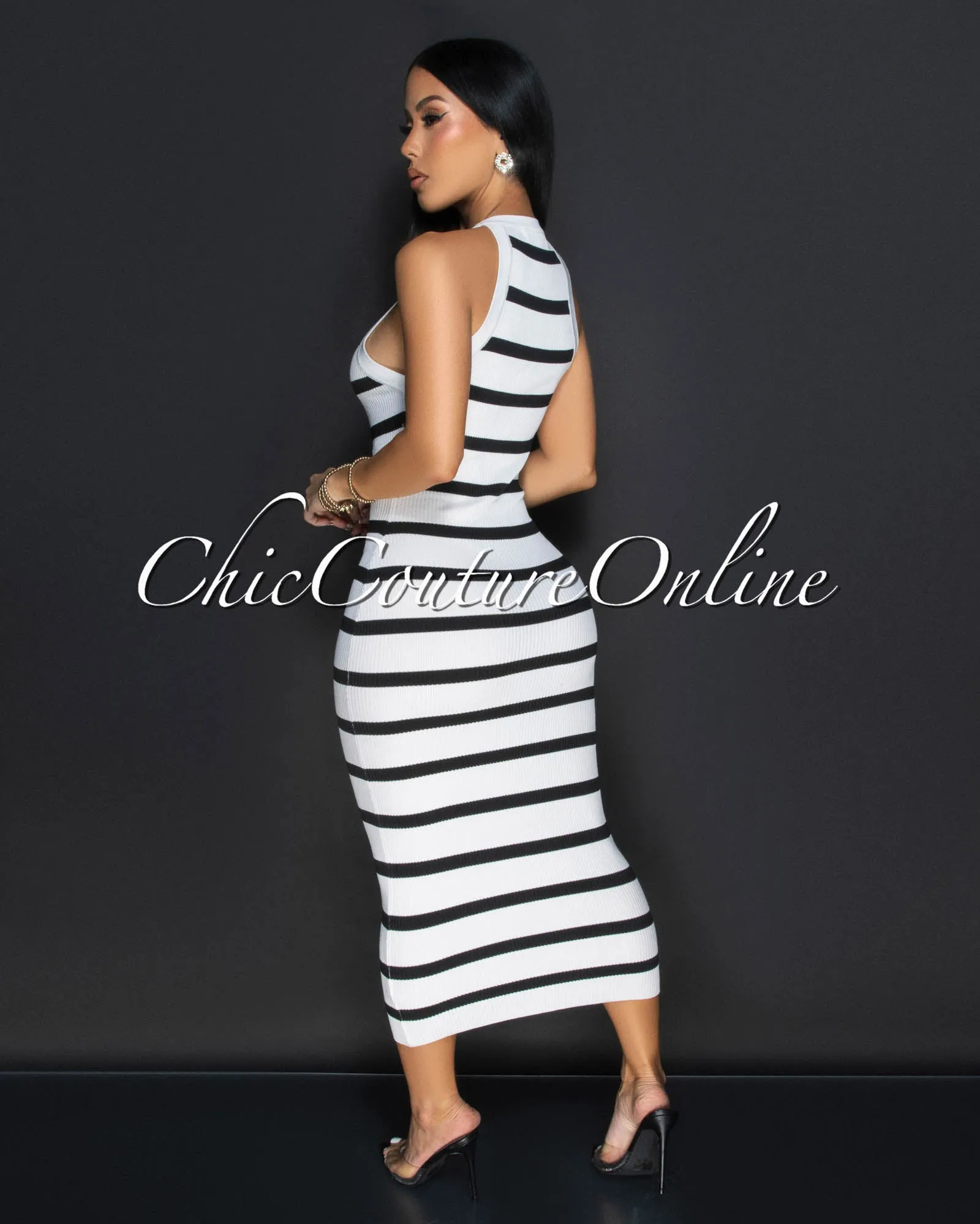 Whitley White Racer Ribbed Midi Dress sold by Chic Couture product image thumbnail 3