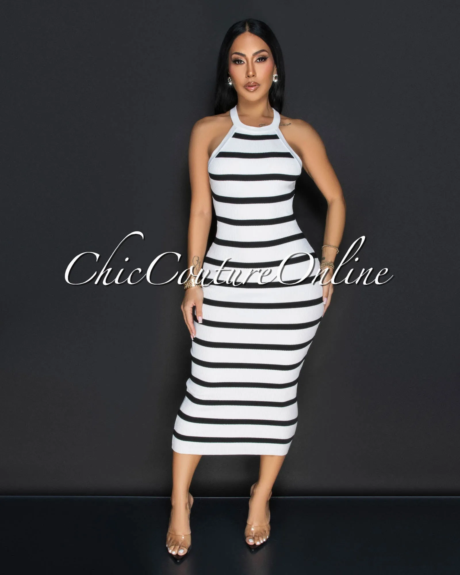 Whitley White Racer Ribbed Midi Dress sold by Chic Couture product image thumbnail 2