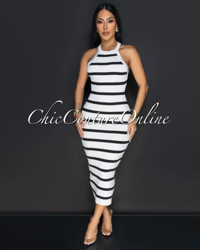 Whitley White Racer Ribbed Midi Dress sold by Chic Couture