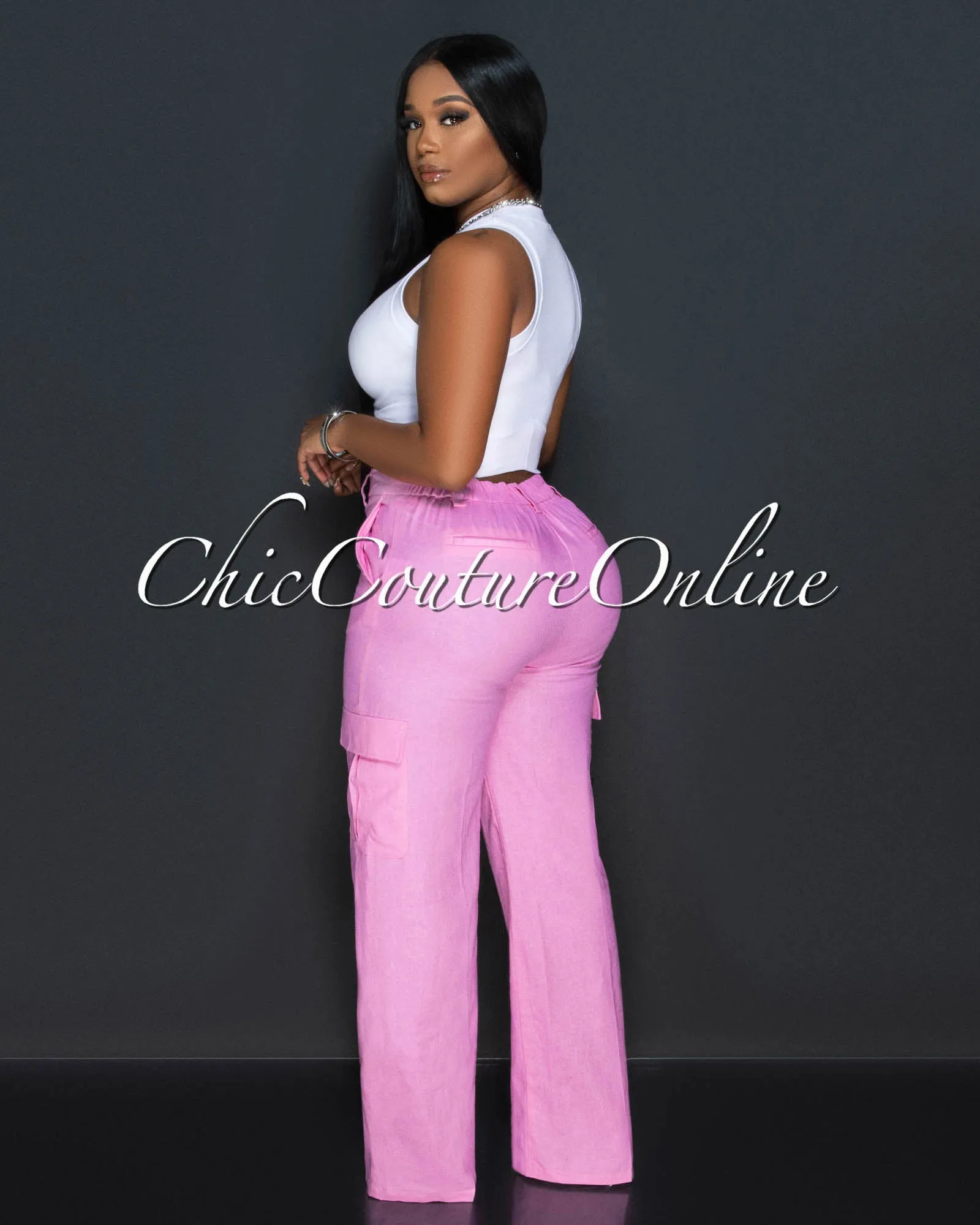 *Kerly Bubblegum Pink Cargo Linen Pants sold by Chic Couture product image thumbnail 4