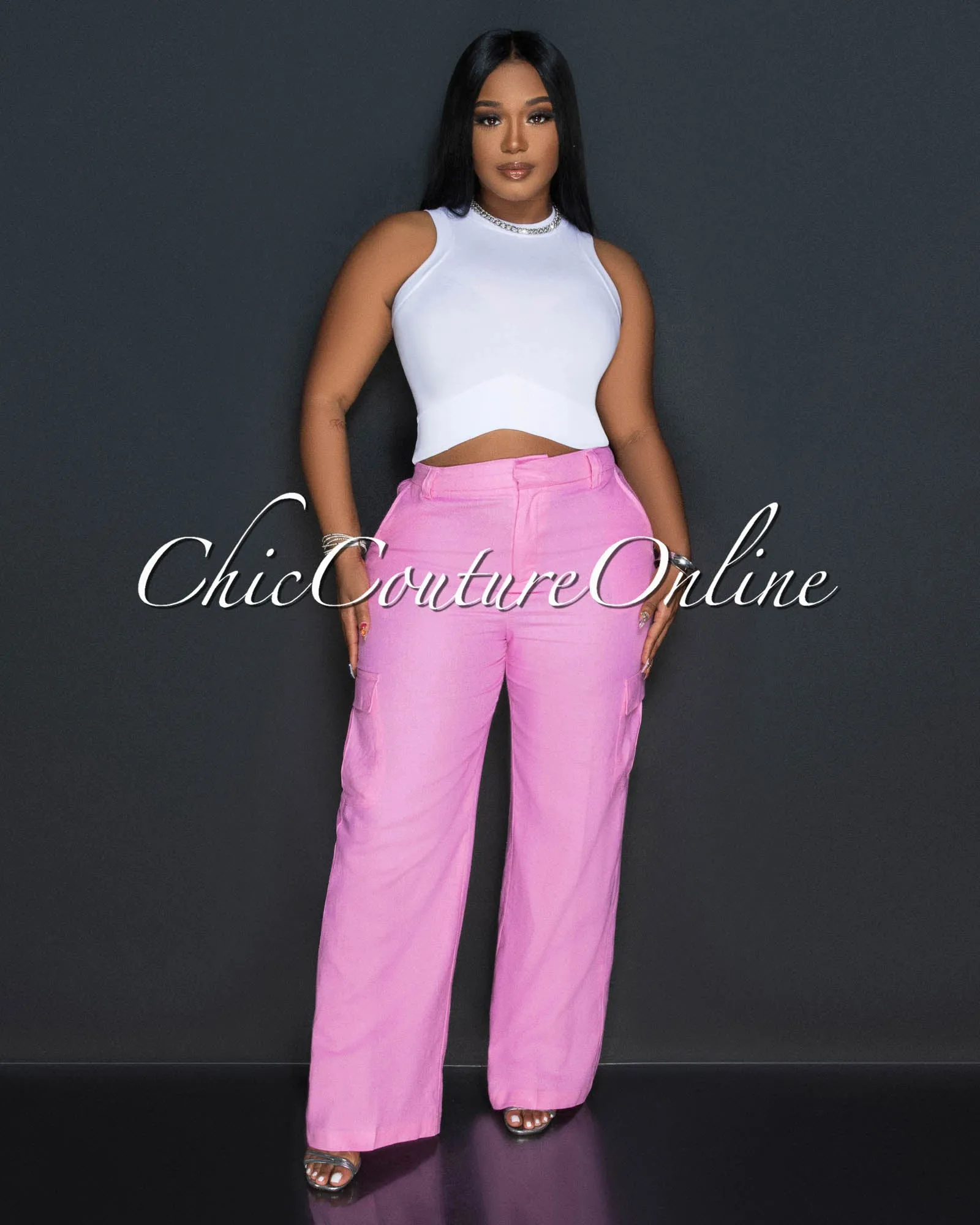 *Kerly Bubblegum Pink Cargo Linen Pants sold by Chic Couture product image thumbnail 3
