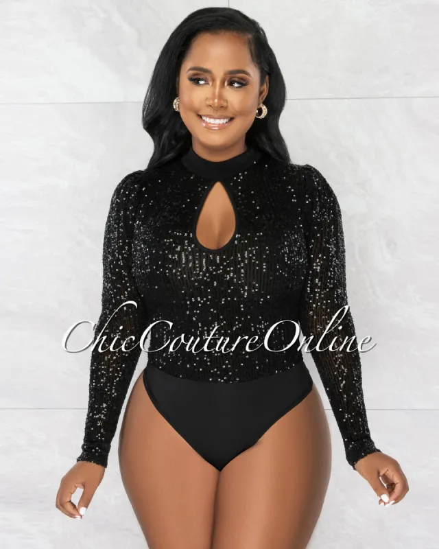 *Sentida Black Sequins Key-Hole Bust Bodysuit sold by Chic Couture