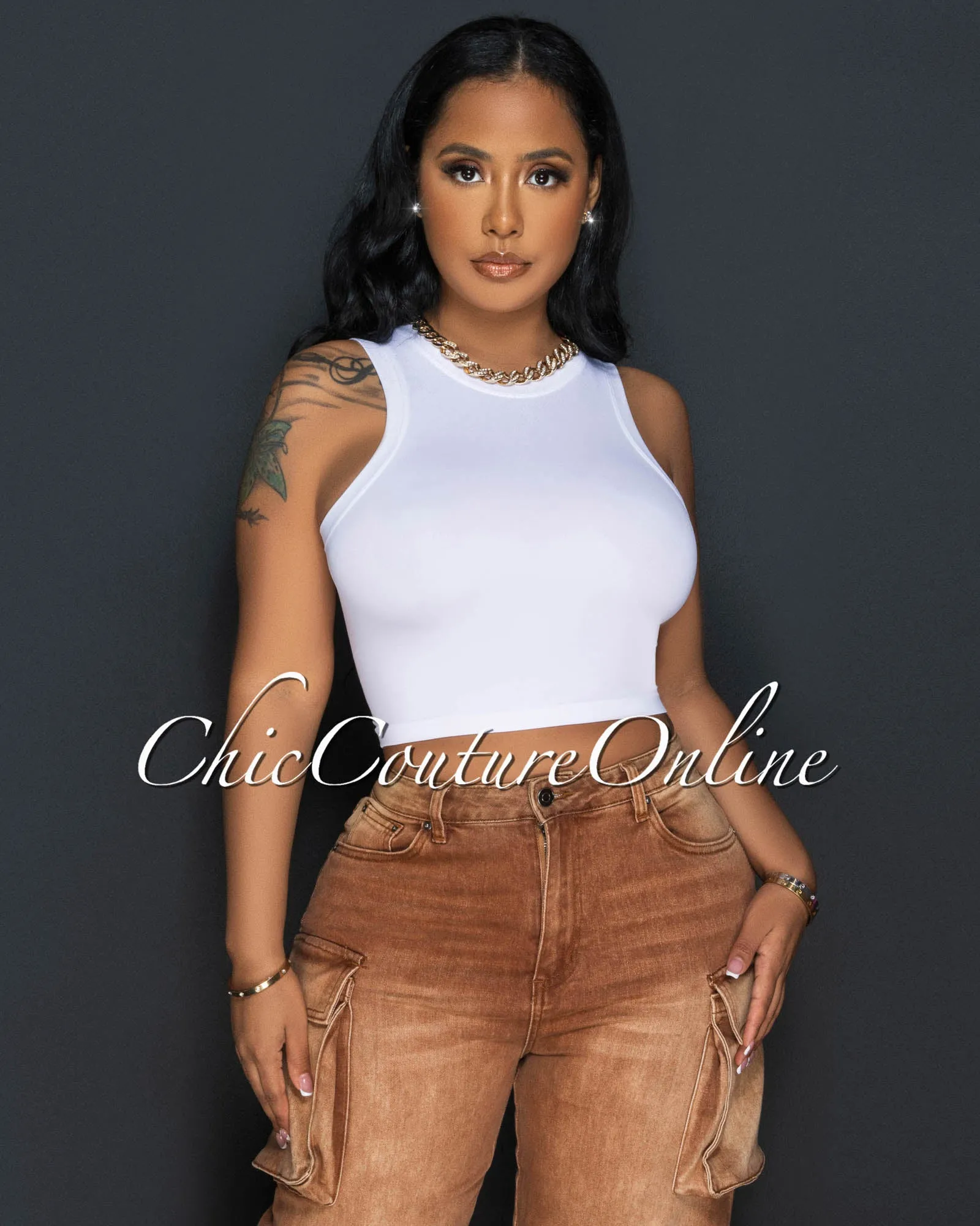 Wilma White Basic Crop Top sold by Chic Couture