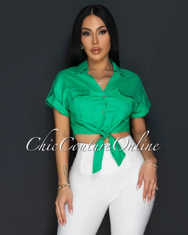 Corbina Green Collared Cargo Tie Top sold by Chic Couture