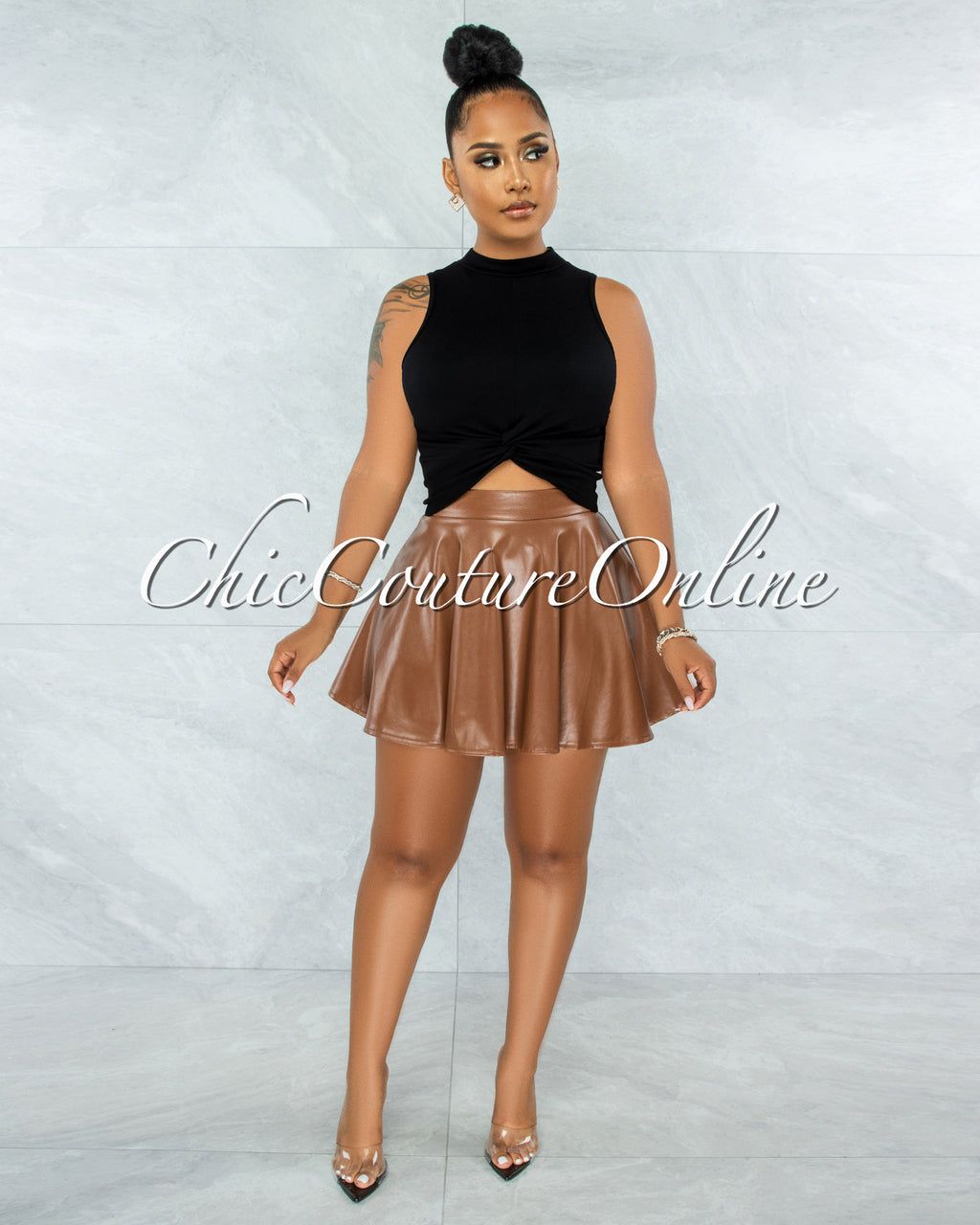 Sean Black High Neck Front Knot Crop Top sold by Chic Couture product image thumbnail 2