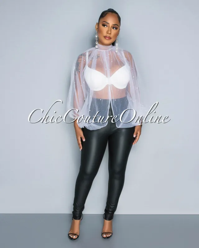 *Francesca White Pearl Sheer Flowy Top sold by Chic Couture