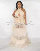 *Pleasant Nude Halter Tulle Ruffle Maxi Dress sold by Chic Couture