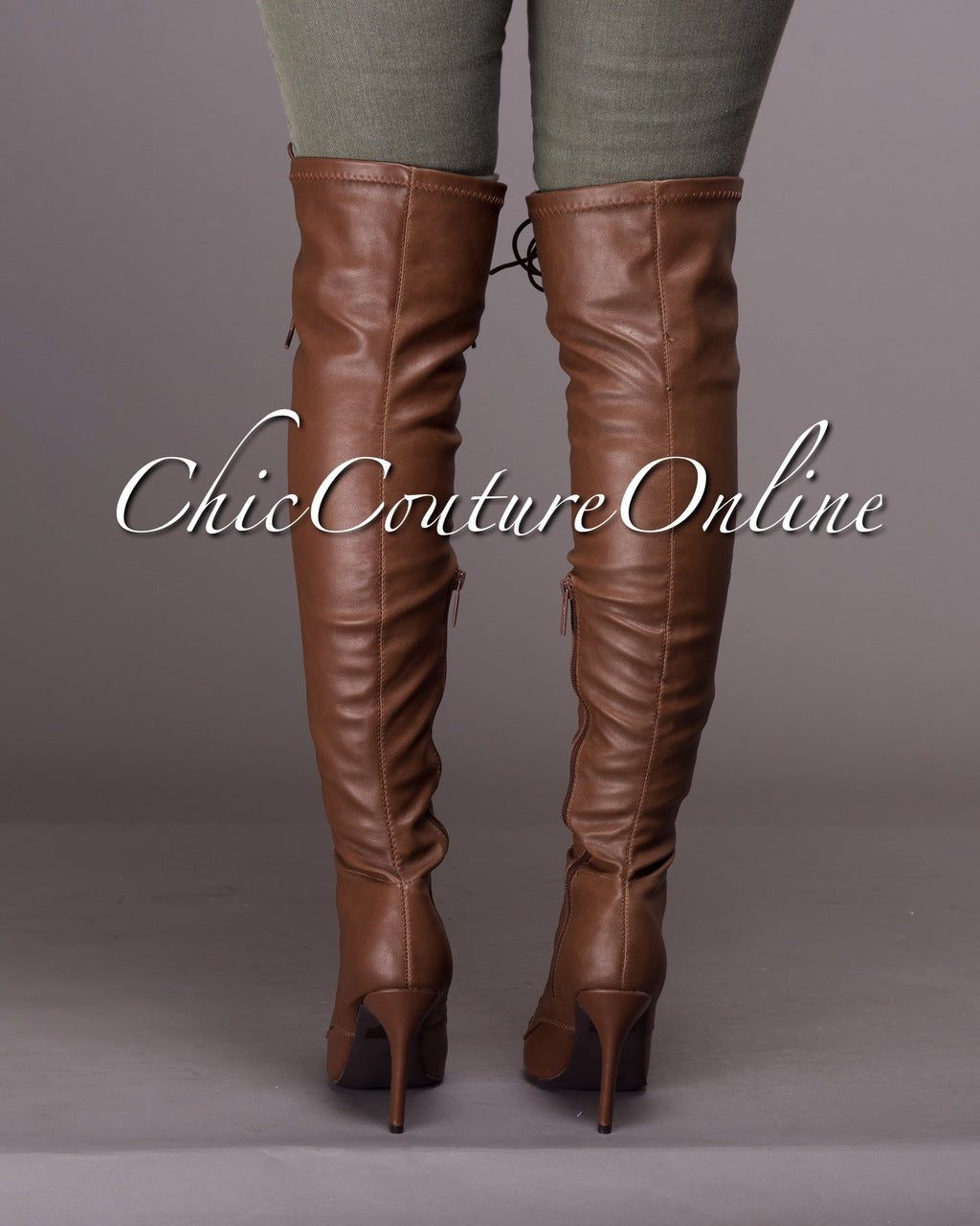 Forward Edge Tan Knee High Lace-up Boots sold by Chic Couture product image thumbnail 4
