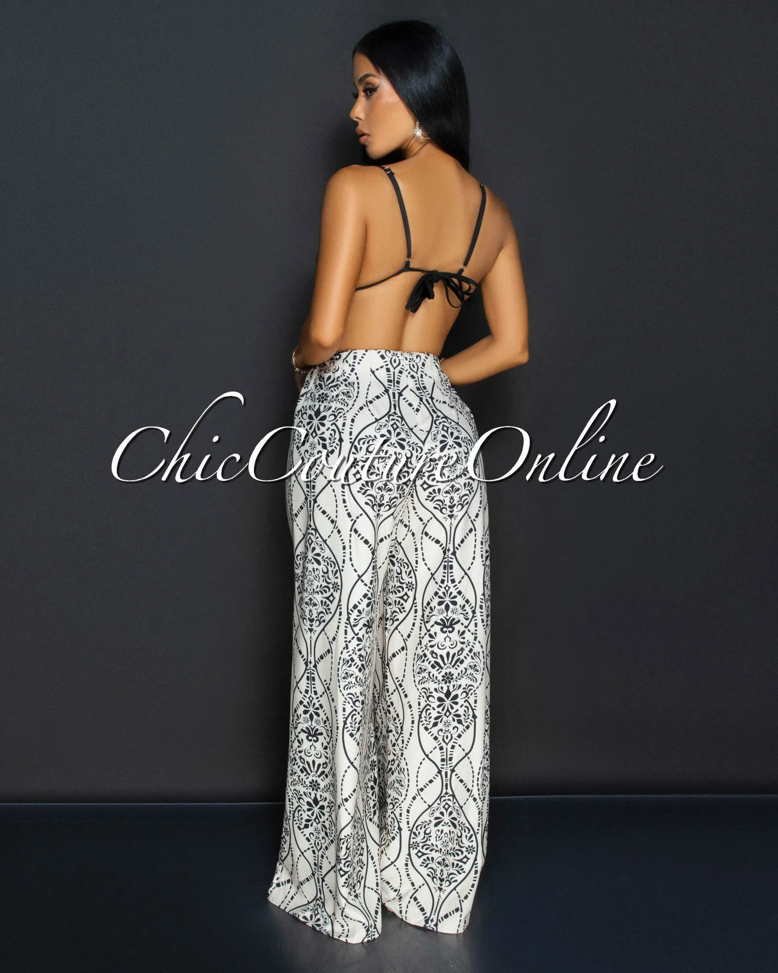 *Ily Black Beige Cut Out Top Wide legs Jumpsuit Set sold by Chic Couture product image thumbnail 4