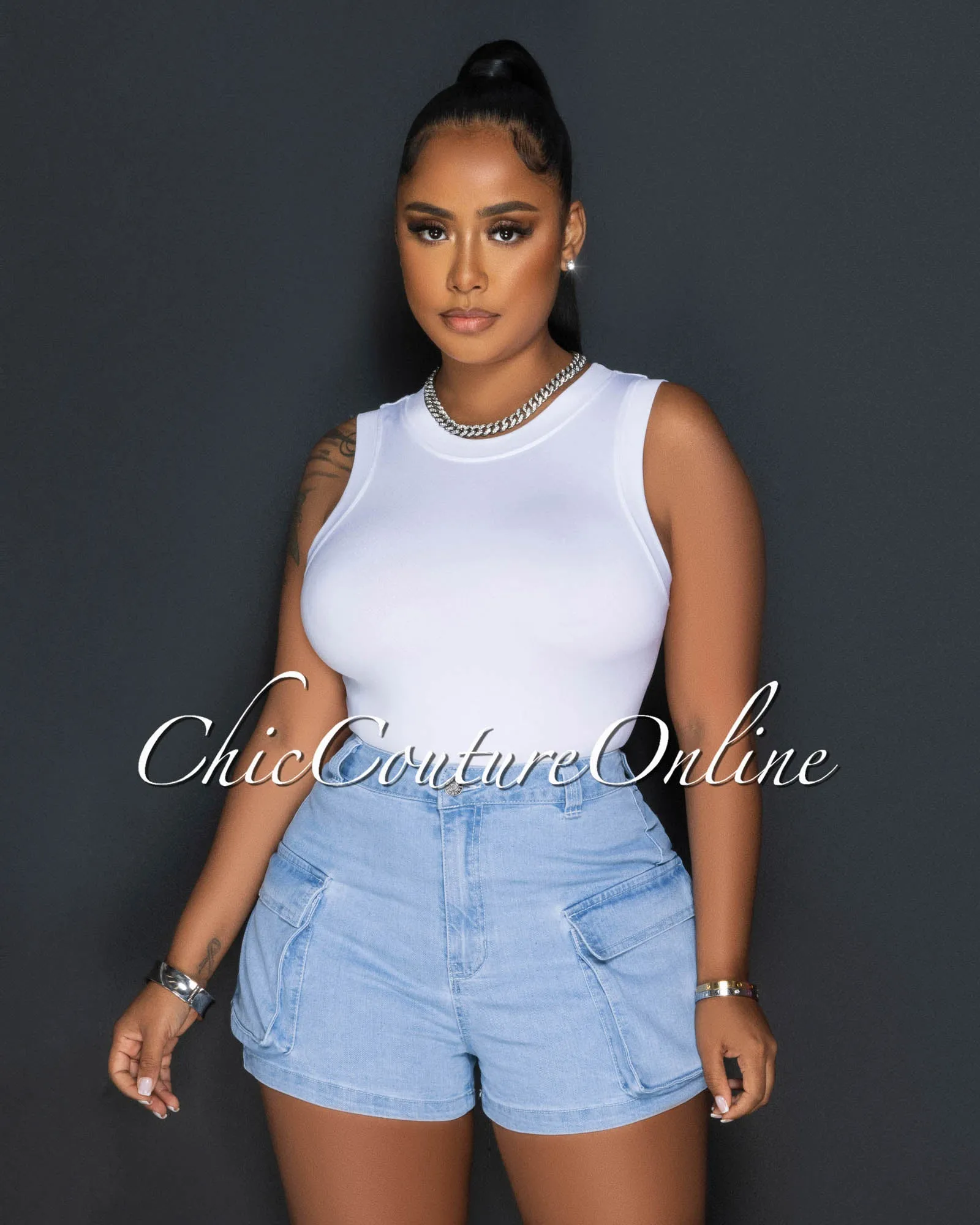 Dona White Sleeveless Tank Top sold by Chic Couture product image thumbnail 3