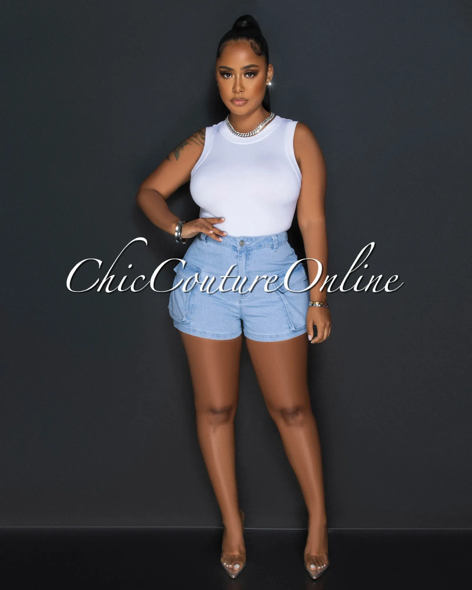 Dona White Sleeveless Tank Top sold by Chic Couture product image thumbnail 4