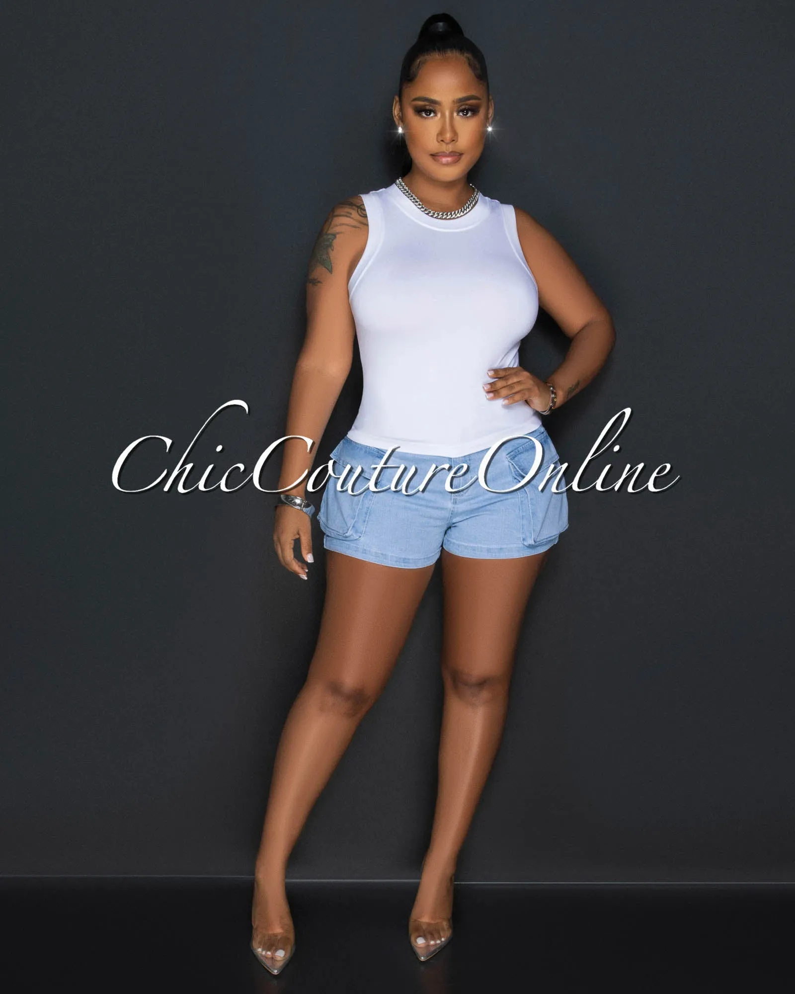 Dona White Sleeveless Tank Top sold by Chic Couture product image thumbnail 2