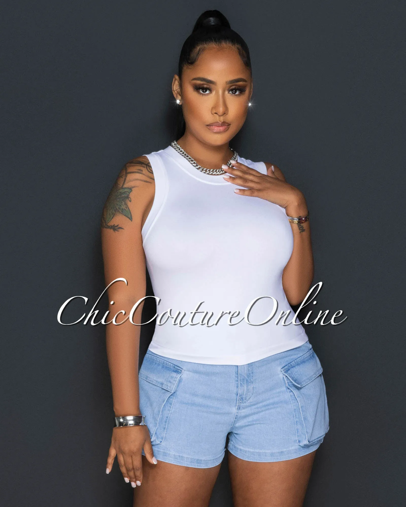 Dona White Sleeveless Tank Top sold by Chic Couture