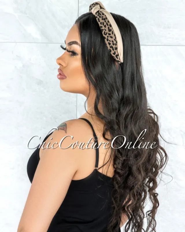 Leesa Beige Leopard Print Knot Headband sold by chic