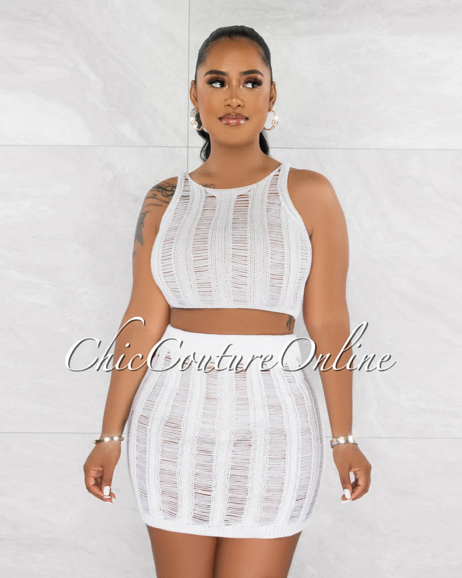 *Mexie White Crochet Crop Top & Skirt Cover-Up Set sold by Chic Couture