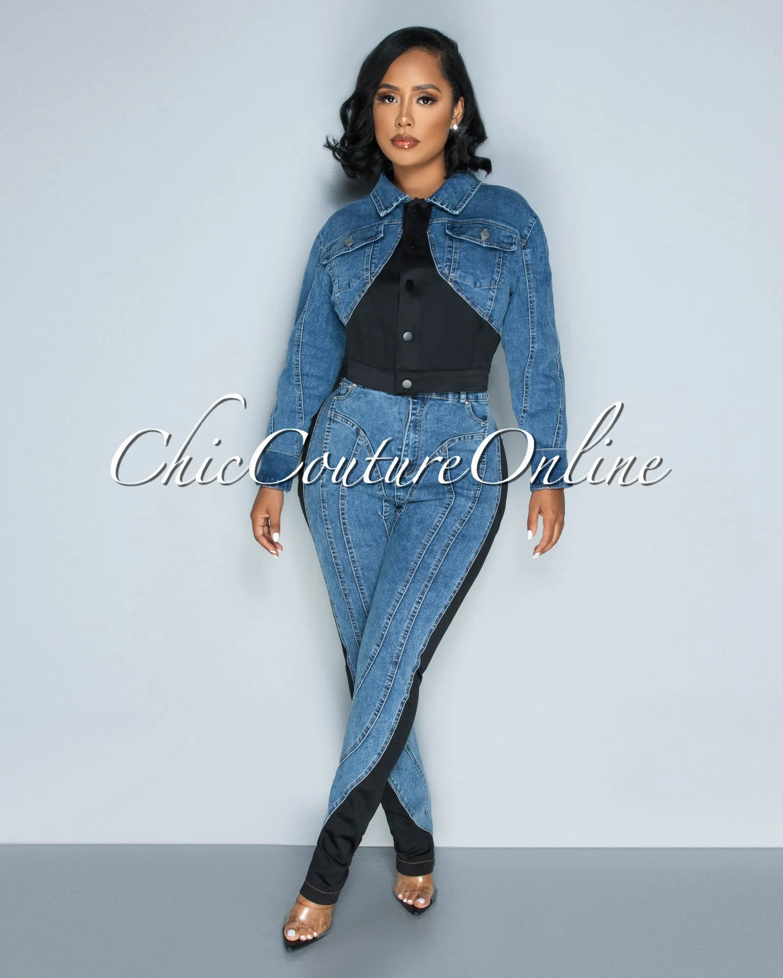 Philly Medium Denim Black Jacket & Jeans Set sold by Chic Couture product image thumbnail 4