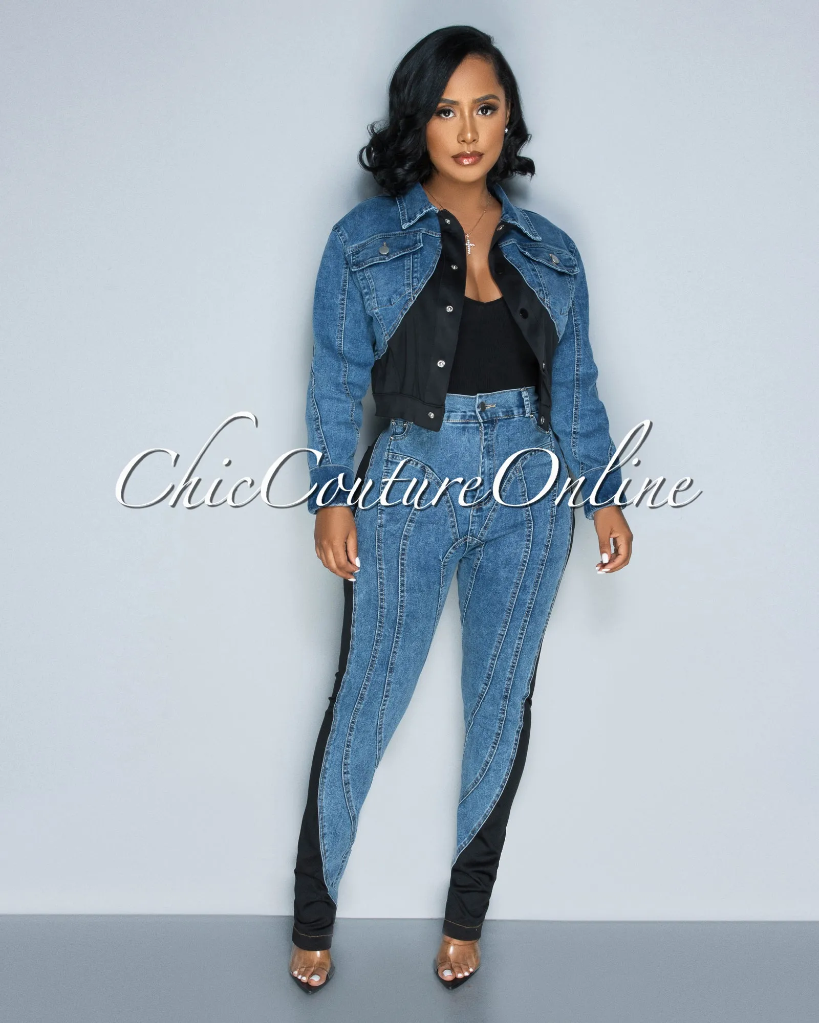 Philly Medium Denim Black Jacket & Jeans Set sold by Chic Couture product image thumbnail 2