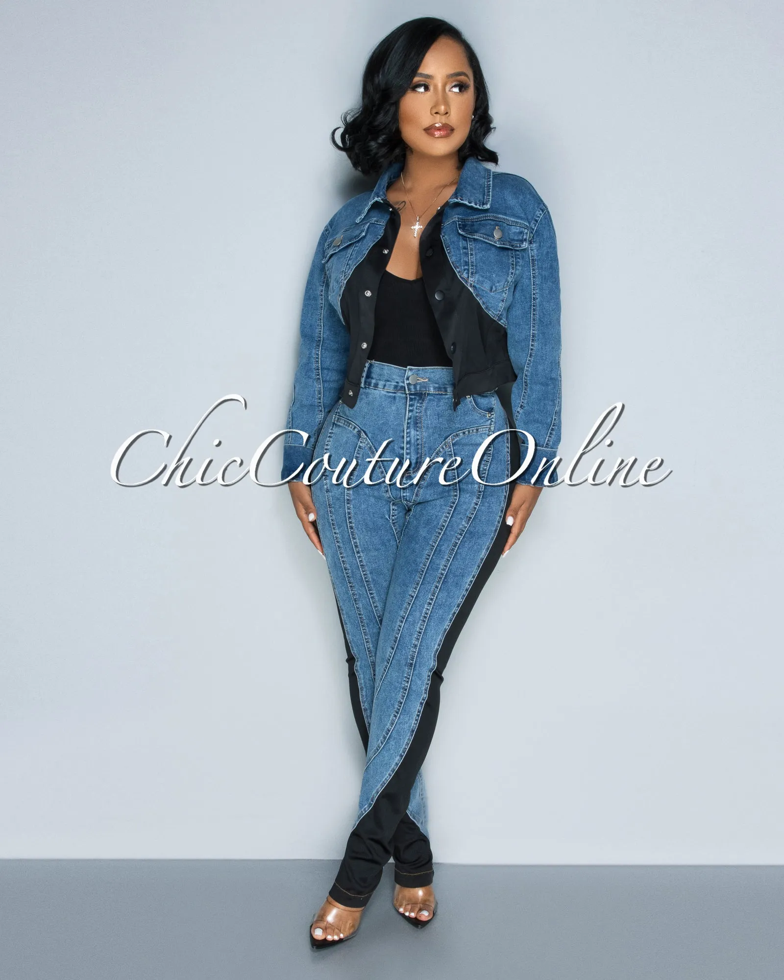 Philly Medium Denim Black Jacket & Jeans Set sold by Chic Couture product image thumbnail 3