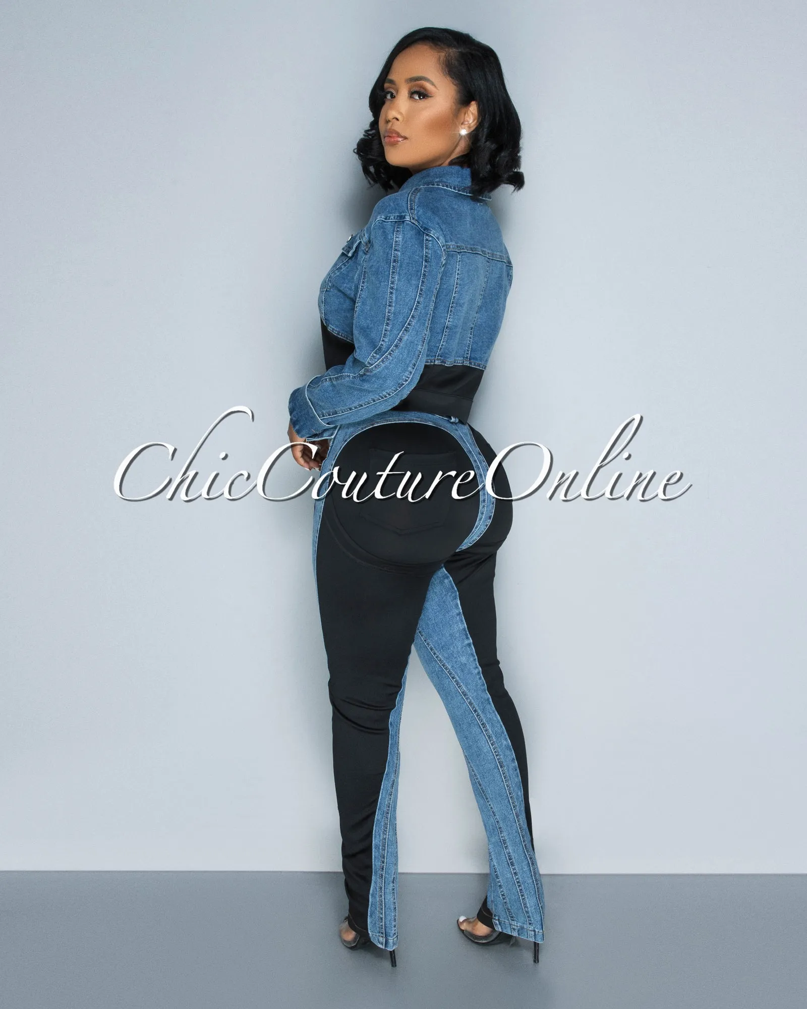 Philly Medium Denim Black Jacket & Jeans Set sold by Chic Couture product image thumbnail 5