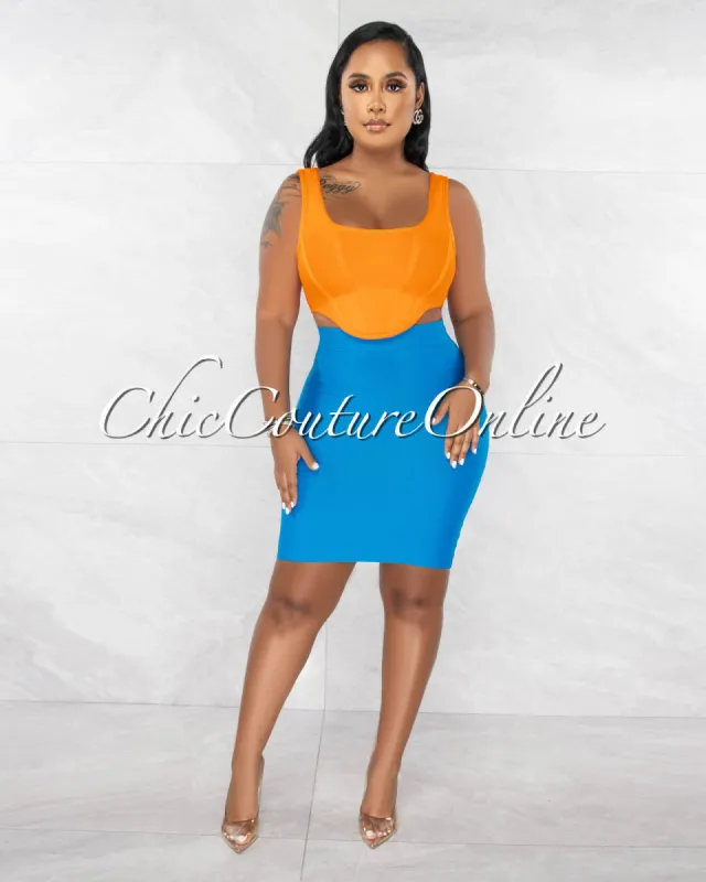 *Norman Orange Crop Top & Blue Skirt Bandage Set sold by Chic Couture