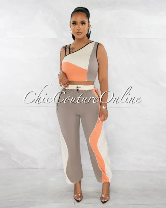*Colina Nude Coral Crop Top & Joggers Sporty Set sold by Chic Couture