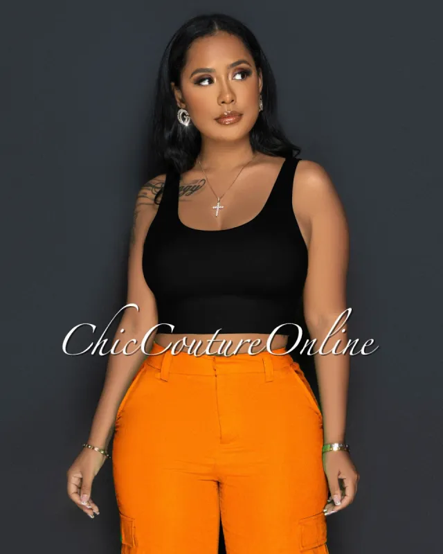 Radia Black Back Cut-Out Crop Top sold by Chic Couture