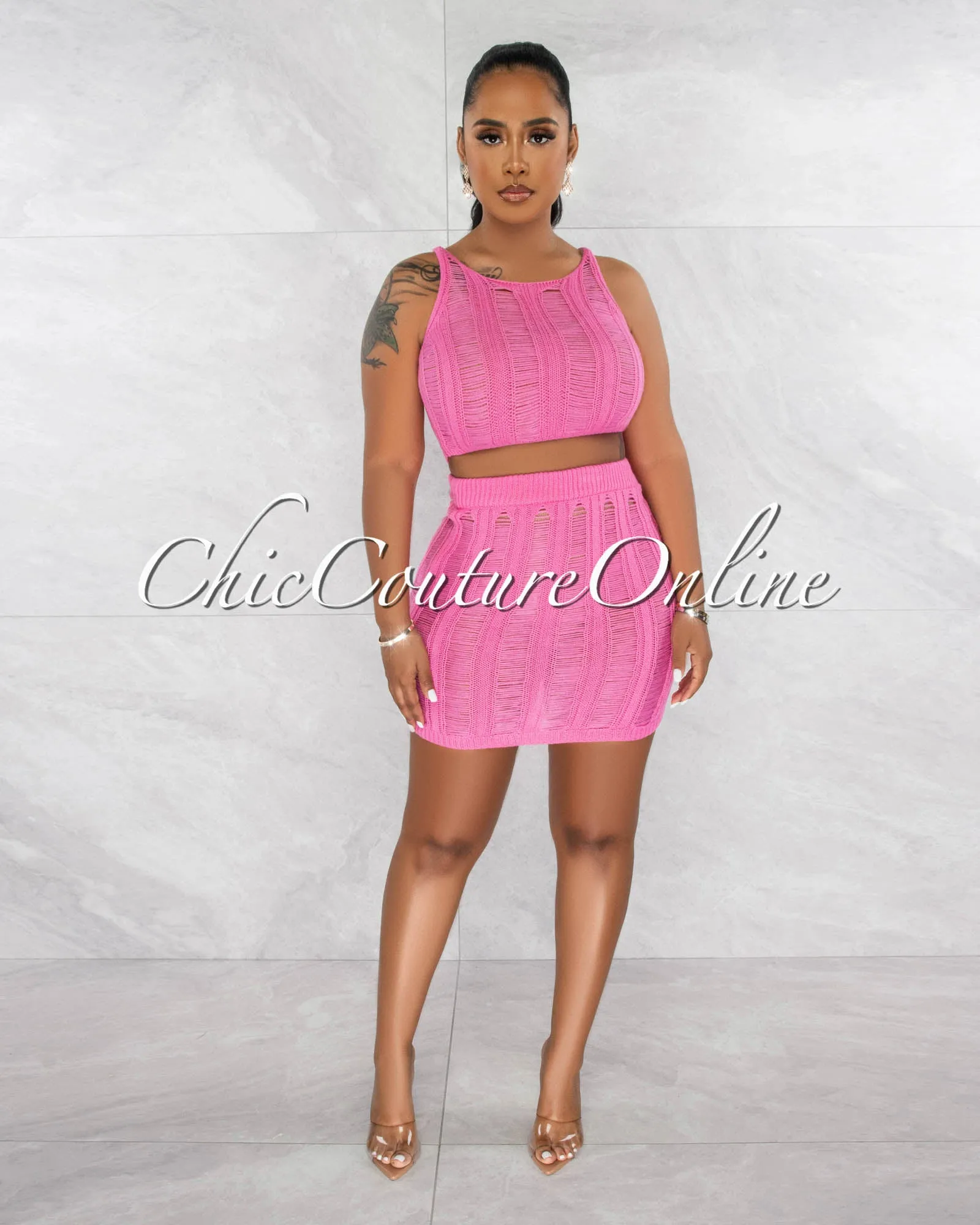 *Mexie Pink Crochet Crop Top & Skirt Cover-Up Set sold by Chic Couture product image thumbnail 2