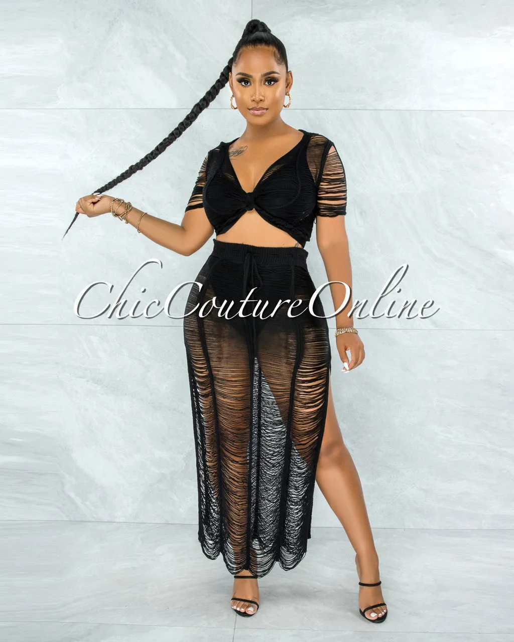 *Bulat Black Crochet Cover-Up Maxi Skirt Set sold by Chic Couture product image thumbnail 2