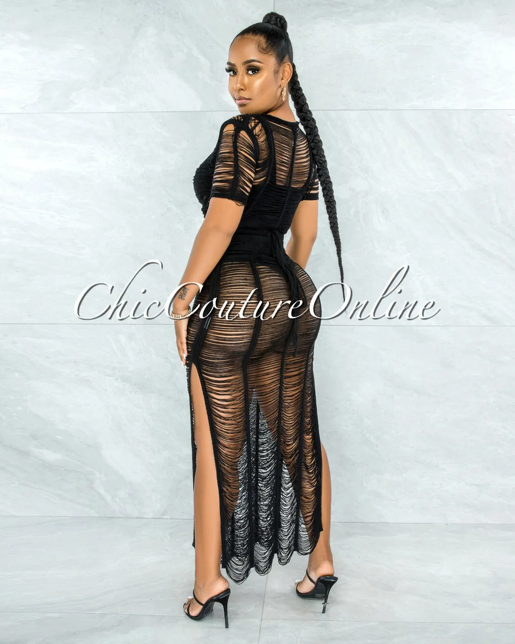 *Bulat Black Crochet Cover-Up Maxi Skirt Set sold by Chic Couture product image thumbnail 3