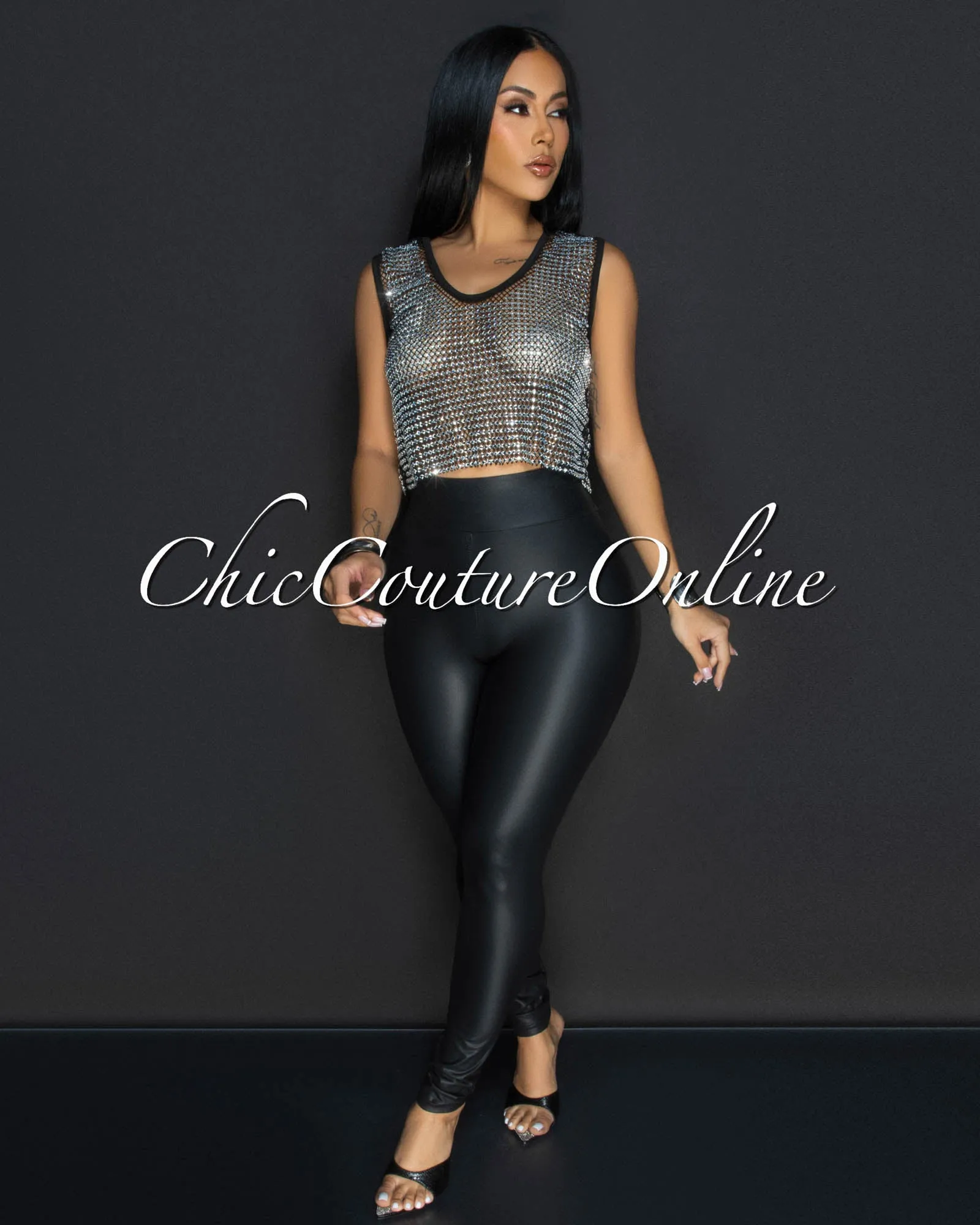 Vazy Black Rhinestones Mesh Top sold by Chic Couture product image thumbnail 2